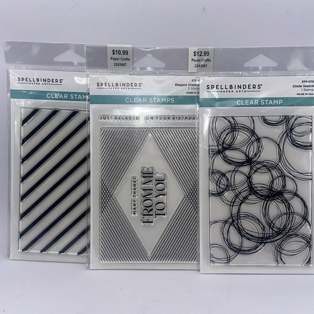 Spellbinders Elegant Diamond Circle Sketch and Simple Stripes Clear Stamp Sets